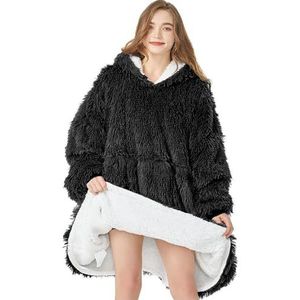 iyoimono Hoodiedeken voor dames en heren, flanel, fleece, oversized, zacht, trui, sweatshirt, knuffeldeken, wollige sherpa tv-deken met mouwen, oversized capuchon, pullover, draagbaar, full-body
