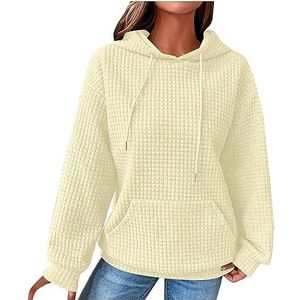 beetleNew Hoodies voor Vrouwen UK Sale Mode Wafel Hooded Sweatshirt voor Vrouwen Winter Dames Casual Losse Warme Knusse Trui met Kangoeroe Pocket, Beige, L