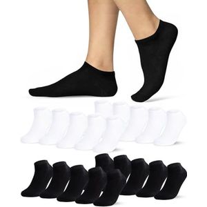 10 Paar Sneakersokken Heren 43-46 Enkelsokken Zwart Wit Katoen