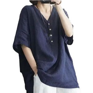 Dvbfufv Dames oversized casual V-hals shirt dames zomer losse all-match slanke T-shirts tops, Donkerblauw, XXL