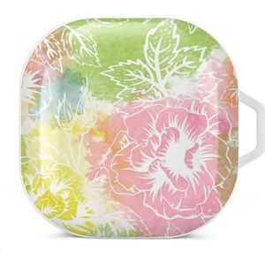 Bloemmotief Oordopjes Hoesje Compatibel met Samsung Hard Shell Beschermhoes Wit-Stijl