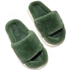 Winter katoenen pantoffels antislip pantoffels zachte comfortabele pluizige pantoffels voor dames Lichtgewicht pluche pantoffels Memory Foam pantoffels (Color : Green, Size : 40-41/26cm)