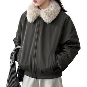 LoprNsdgt Dames Warme Lange Mouwen Herfst Buitenjas Met Rits En Nepbontkraag Casual Jas Met Zakjes,Groen,L