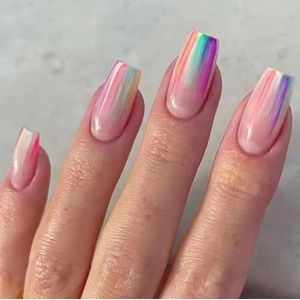 Shoat False Nails French Square Press on Nails Pink Stick on Nails Ballerina Acrylic Fake Nails 24pcs for Women and Girls，With Solid Glue, Nail Lamp (Color : A, Size : 1 count (Pack of 1))