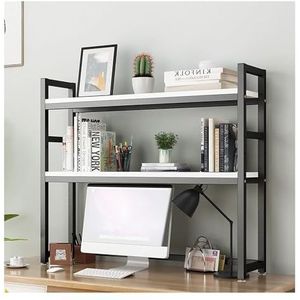 Boekenplank Boekenkast 2-laags Desktop-boekenplank, Stalen Frame En Houten Desktop-opbergrek, Kleine Kantoorboekenplanken Op Aanrecht Wandgemonteerde Boekenplank ( Color : Black+white , Size : 115*24*