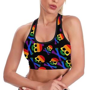 Gay Pride Vlag Schedel Crossbones Ademend Sport BH's voor Vrouwen Draadloze Workout Yoga Vest Ondergoed Racerback Crop Tank Top XL