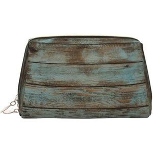 Rustieke Oude Schuur Houten Lederen Make-up Bag Cosmetische Pouch Travel Organizer Toiletry Clutch