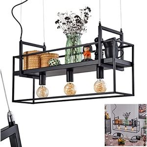 Hanglamp Victorine, metalen hanglamp in zwart/chroomkleur, hanglamp met plank, verstelbare hoogte max. 137 cm, 3 x E27, zonder gloeilampen