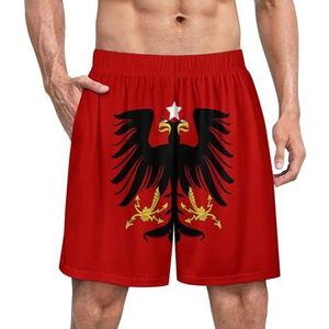 Vlag Van Albanië Grappige Pyjama Shorts voor Mannen Pyjama Bottoms Heren Nachtkleding Met Zakken Zacht