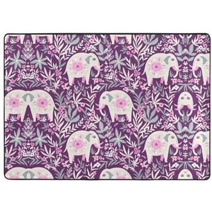 YJxoZH Bloem-Olifant Print Thuis Tapijten, Voor Woonkamer Keuken Antislip Vloer Tapijt Zachte Slaapkamer Tapijten-148x 203cm