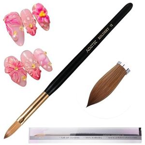 Aokitec 100% Kolinsky Sable Acryl Nail Brush voor Acryl Poeder, Nail Art Pennen, Ovaal Geplooide Hout Nagelborstel,Polygel Borstel Manicure Pedicure Tools (12#)