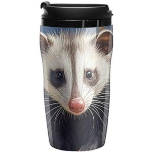 FHECVBN Koffie Cup Dubbelwandige Reizen Mok Opossum En Rozen Geïsoleerde Koffie Mokken Met Deksel Tumbler Cup Grappige Koffiekopjes Houden Dranken Koud En Warm 250ml