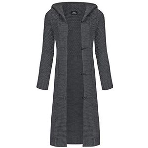 Mikos* Dames Cardigan mantel herfst wol gebreide jas met capuchon lange pullover herfst winter beige grijs zwart S M L XL 36 38 40 42 (988), donkergrijs, 40