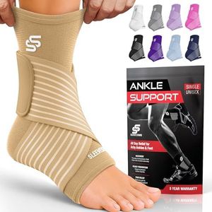 Sleeve Stars Enkelbrace voor dames en heren, enkelband voor verstuiking, compressiemouw voor verlichting van plantaire fasciitis, eenvoudige aanpasbare ondersteuning: met afneembare riem (enkel/beige)