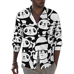 Leuke Panda's heren revers shirt lange mouw button down print blouse zomer zak T-shirts tops XL