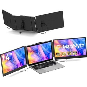 MarsMyth S2 14 inch laptopschermuitbreider, 1920 x 1080 IPS-scherm, 60Hz vernieuwingsfrequentie, C-type HDMI-ingang, draagbare monitor voor laptop, ideaal voor reizen, thuiskantoor en dual-screen