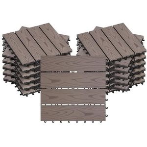 WOLTU WPC terrastegels houtlook terrasplanken tegels in vloerbedekking met kliksysteem, voor terras en balkon 30x30 cm in set bruin (22 stuks / 2 m²)
