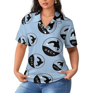 Killer Orca Whale Poloshirts voor dames, korte mouwen, casual T-shirts met kraag, golfshirts, sportblouses, tops, 5XL