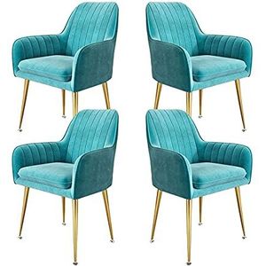 GEIRONV Dining stoelen set van 4, for woonkamer slaapkamer keuken stoelen fluwelen stoel en rugleuningen met metalen benen make-up stoel Eetstoelen (Color : Sky blue)