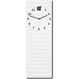 daazoo Wandklok White Bricks 20 x 60 cm (zonder tikgeluid) - glazen klok inclusief wandophanging - stille klok Made in EU voor woonkamer, eetkamer, hal of slaapkamer - eenvoudige montage