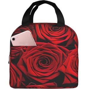SUUNNY Rode Rose Flower Print Geïsoleerde Lunch Bag Tote Bag,Warmte Lunchbox Koelere Thermische Zak voor Werk houden