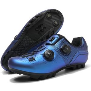 JiuQing Mountainbikeschoenen Unisex Met 2-Bouts SPD-Schoenplaatjes Inbegrepen Voor MTB-Buitenfietsen Compatibel,Blauw,42 EU