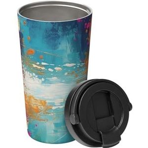 VTCTOASY Abstracte Olieverfschilderij Print Koffie Mok Met Lekvrij Deksel Geïsoleerde Koffie Cup Rvs Reizen Mok Voor Thuis Outdoor 17oz