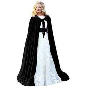 Bourgondische dameswikkels elegante fluwelen capuchon bruiloft mantel winter lange cape (zwart-zwart, 3XL)