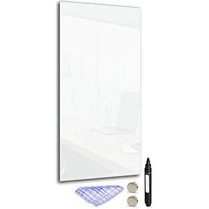 DekoGlas Magneetbord 'wit' van glas 60x30cm, memobord incl. pen, doek & magneet, metalen prikbord voor keuken & kantoor