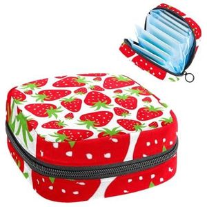 Opbergtas voor maandverband, menstruatiecup zakje, menstruatiezak, organizer voor vrouwelijke pads, tampons, cartoon aardbeienvruchten