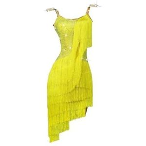 Danskostuums Latin Dans Fringe Jurk Professionele Senior Competitie Korte Rok Ballroomkleding Outdoor Kledinglijn Pak Kinderen Prom (Color : Yellow, Size : XS)