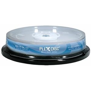 PLEXDISC 645-212 50 GB 6x Blu-ray Dubbele Laag Wit Inkjet Recordable Disc BD-R DL, 10-Disc Spindle