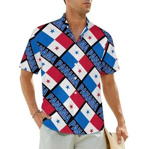 Pride of Panama - Panamese vlag herenoverhemden korte mouwen strandshirt Hawaiiaans shirt casual zomer T-shirt 2XL