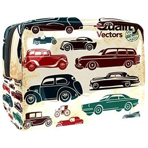 Draagbare Make-up Tas met Rits Reizen Toilettas voor Vrouwen Handige Opslag Cosmetische Pouch Retro Cars Patroon