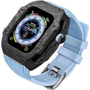 OFWAX Koolstofvezel Horloge Case Fluor Rubber Strap, Voor Apple Watch Ultra 8 7 6 5 4 SE, Sport Horloge Case Rubber Band Mod Kit, Voor Iwatch Series 44mm 45mm Vervanging Accessoires, 45mm, agaat