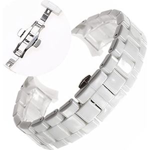 Until you 18mm 22mm for Armani for Keramische Horloge for AR1400 for AR1410 for AR1403 for AR1402 for AR1401 Horlogeband Band Armband Riem Zwart Wit Vlinder Knop (Color : White silver 22mm)