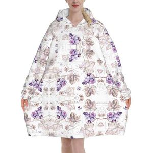 Mooie Druivenbladeren Vrouwen Sherpa Sweatshirt Deken Verlengt Warm Gezellige Oversized Draagbare Pocket Hoodie Volwassenen