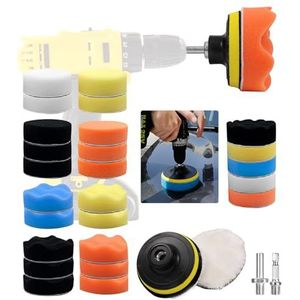 Polijstsponzen, 80 mm, 32 stuks polijstpads, autopolijstpads, polijstpads voor accuschroevendraaier, polijstmachine, polijstpad, boormachine polijsten, slijpen, waxen