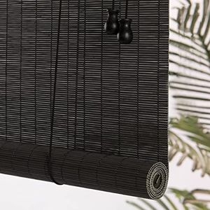 Zwart Rolgordijn Bamboe Verduisterende Bamboo Jaloezieën,Lichtdoorlatend Zonwering en Inkijkbescherming,Rolgordijnen met Trekkoord,voor Ramen,Deuren,Tuin,Terras Decoratief (W100xH220cm/39x87in)