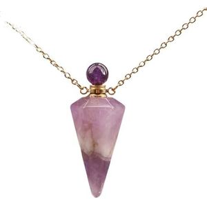 Natural Roses Quartz Crystal Stones Pendulum Essential Oil Perfume Bottle Pendant Healing Reiki Pendulum Chain Necklace Jewelry (Color : Purple Quartz)