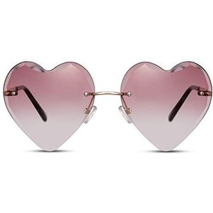 Cheapass Zonnebrillen Metaal Randloos Hartvormig Gouden Frame met Roze Gradient Doorschijnende Lenzen UV400 bescherming Dames