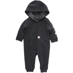 Carhartt Long-Sleeve Hooded Zip-up Footless Jumpsuit One-Piece Hoodie Overall met capuchon, Kaviar Black Erica, 6 maanden pasgeborenen, Heidekaviaar Zwart, 6 Maanden