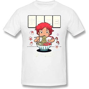 Ponyo Goldfish Ramen Men's Basic Short Sleeve T-Shirt overhemden(Small)