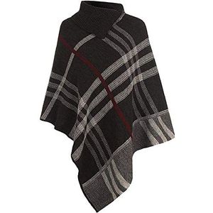 MIXLOT Dames geruite bedrukte dames stretch gebreide kraag cape wrap sjaal jumper poncho top één maat, houtskool, one size