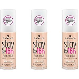 Essence Stay All Day 16h Long lasting Foundation, make-up, veegvast, waterbestendig, nr. 08 Soft Vanilla, nude, langdurig, matterend, mat, veganistisch, olievrij, waterbestendig, verpakking van 3 stuks (3 x 30 ml)