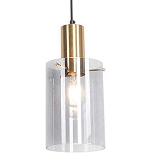 QAZQA - Modern Vintage hanglamp messing met smoke glas - Vidra | Woonkamer | Slaapkamer | Keuken - Glas Cilinder |Langwerpig - E27 Geschikt voor LED - Max. 1 x 40 Watt