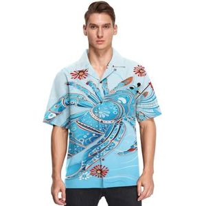 KAAVIYO Blauwe kreeft abstracte kunst shirts voor mannen korte mouw button down Hawaiiaans shirt voor zomer strand, Patroon, S