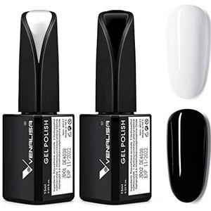 VENALISA Uv-nagellak, witte en zwarte gellak, nagellakgel voor uv-nagellamp, duurzame manicure, nagelgellak, soak off nagellak, donkerzwart, 15 ml