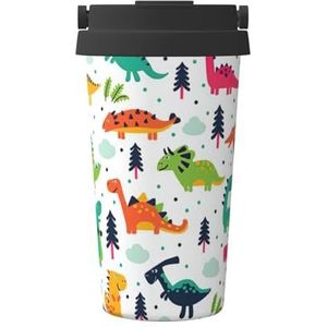 FRGMNT Kleurrijke Dinosaurs1 Print Thermische Koffie Mok,Reizen Geïsoleerde Deksel RVS Tumbler Cup voor Thuiskantoor Outdoor