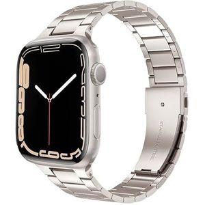 By Qubix - Stalen schakelband - Starlight/Sterrenlicht - Compatible met Apple watch 42mm / 44mm / 45mm / 49mm - Compatible Apple watch bandjes